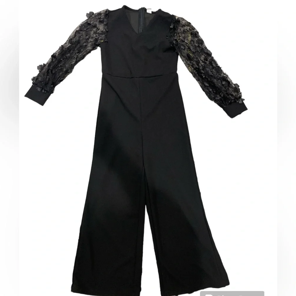 Tween Girl Appliques Mesh Sleeve Wide Leg Jumpsuit Without Belt new size 9